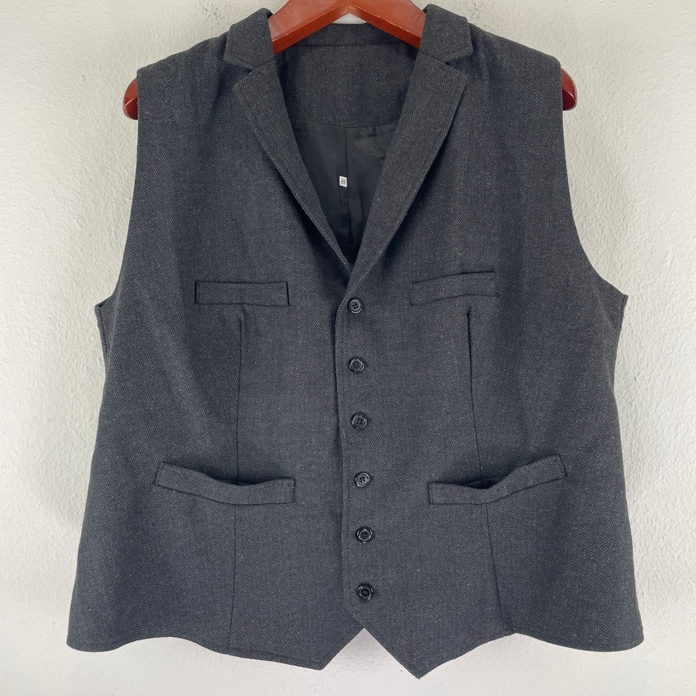 Gray Herringbone Wool Blend Waistcoat Vest Notched Lapel 3XL Preppy Heritage